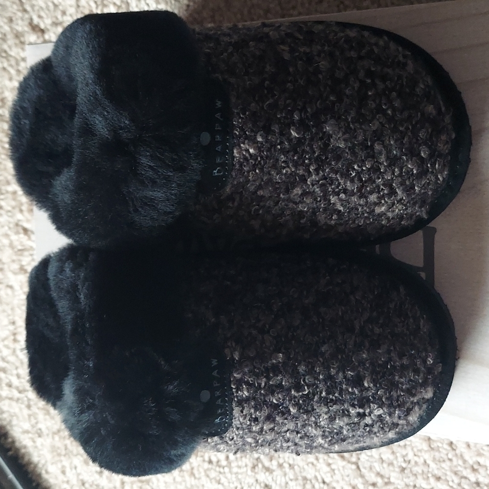 BEARPAW EFFIE BLACK TWEED WOMENS SLIPPERS SIZE 6 NIB